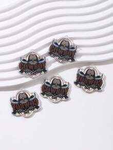 5件套西部牛仔风格亚克力双面印花牛仔帽和牛头DIY夸张个性化耳环吊坠配饰 - 彩色 - 查看 3