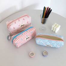 格子蝴蝶结铅笔盒，清新风格，返校季设计，文具，学生背包，学习用品，与格子铅笔盒、铅笔袋、基础软质收纳盒相比，适用于文具、学生、化妆包、化妆袋、女士化妆品及杂物收纳，返校必备，学习用品，铅笔盒，背包 - 彩色 - 查看 10