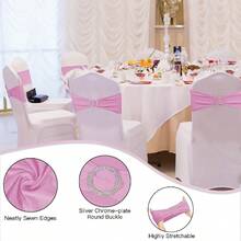10 piezas de lazos elásticos para sillas con hebillas redondas deslizantes, fajines de silla de spandex para graduación, baile de graduación, boda, decoración de fiesta - Rosa - Ver 3