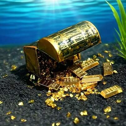 1 Set Mini Pirate Treasure Chest, Includes Coins And Bars, Suitable For Aquarium Decor, Artificial Aquatic Plants Landscape, Holiday Decoration, Home Decor, Aquarium Set, Aquarium Accessories, Fish Tank Decoration And Miniature Models.