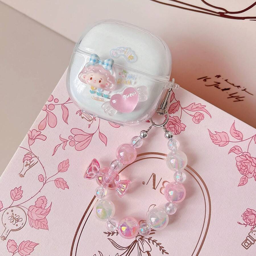 粉色心形耳机盒+手链，兼容Redmi Buds8Active/8pro/8lite无线耳机、Buds5/6s/6/7s/Buds 6 Active/6 Lite/6pro耳机，可爱设计，女士适用 - 漂亮女 - 查看 1