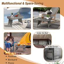 Tangkula Mesa auxiliar plegable de ratán para exteriores mesa auxiliar rectangular de mimbre para muebles de exterior mesa de centro de mimbre para patio piscina césped jardín patio mezcla gris - Gris - Ver 7
