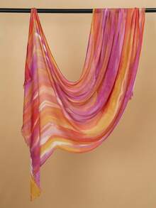 1件时尚新款扎染印花穆斯林头巾披肩，具有自然褶皱纹理 - 彩色 - 查看 25