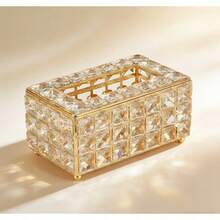 Caixa de lenços de cristal, caixa de lenços retangular, porta-lenços de luxo, caixa de armazenamento de lenços dourada, capa decorativa para caixa de lenços, adequada para restaurante, sala de estar, banheiro, quarto, escritório, etc. Caixa organizadora de mesa, caixa de lenços, caixa de armazenamento - Multicolorido - Ver 3