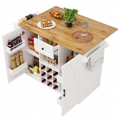 Moderne Kücheninsel, Küchenschrank, Buffetschrank, Speisewagen Mit Holzmaserung, Buffetschrank, Multifunktionale Esstisch Mit Speicherraum, Speisewagen Mit Snackregalen Und Stretchfunktionsschränken