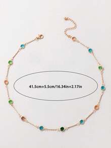 imoli 1pc Bohemian Style Metal Colorful Geometric Rhinestone Chain Necklace, Suitable As Daily Wear Gift For Women (Handmade Chain, Customized Size, Assorted Colors, Random Order) - 15633-colour - View 8