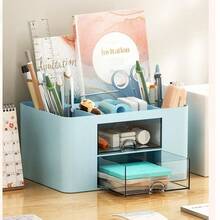 1pc Desk Storage Box With Drawer - Stationery Organizer Box, Plastic Pen And Accessory Storage Box, Multi-Compartment Office Supply Organizer, Pen Holder, Cute Desk Organizer Suitable For Children, Girls, Elementary Students, Multi-Functional Large Capacity Pencil Case - Pink - View 7