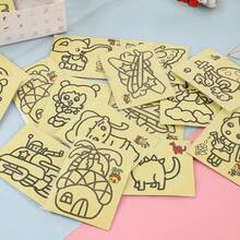 1/5/15/50片创意绘画着色沙画，DIY手工材料，卡通涂鸦艺术品礼物，返校/假期奖励，课堂手工项目（随机图案）（不含亮片+不含竹签） - 彩色 - 查看 2