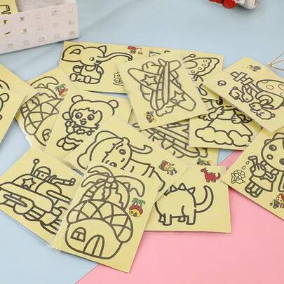 1/5/15/50pcs Creative Painting & Coloring Sand Art, DIY Craft Materials, Cartoon Doodle Artwork Gifts, Back To School/Holiday Rewards, Classroom Handmade Projects (Random Patterns) (Excluding Glitter + No Bamboo Sticks)