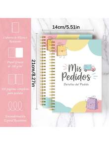 1 pieza Cuaderno espiral interesante, Cuaderno de pedidos - Cubierta de plástico con espiral, 103 páginas Gestión de pedidos Lista de compras Registro de entregas Cuaderno portátil Seguimiento de inventario Organizador de negocios (Versión en español), Cuaderno - multicolor - Ver 7