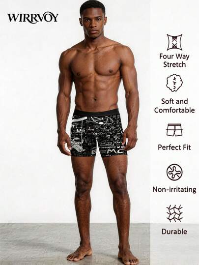 2pcs Astronaut & Scientific Formula Printed Boxer Briefs, Comfortable Casual Underwear, Suitable As Anniversary, Valentine's Day, Birthday, Wedding Gift For Friends, Boyfriends, Husbands