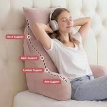Unisakey Reading Pillows for Sitting in Bed Adult Back Support Pillow for Bed Sitting Up Bed Rest Pillow with Arms and Pillow and 3Pockets and Removable Washable Cover Pink - Rosa - Ver 6
