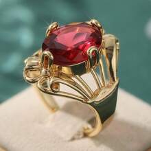 Eleganter Vintage-Ring aus fuchsiafarbenem Zirkonia mit geometrischem Muster, handgefertigt aus Kupfer, ein Schmuckstück für Damen, geeignet für Partys und Treffen, ideales Geschenk für Freunde, Cut-Out - Gold - Übersicht 2