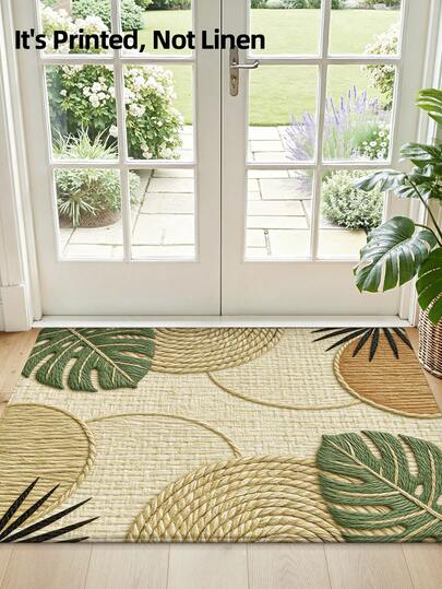 1 pieza Felpudo con estampado de planta de estilo nórdico en color verde, alfombra de pasillo para exteriores, tapete de entrada minimalista moderno en verde, apto para baño, cocina, exterior, interior, pasillo, dormitorio, sala de estar, lavable a máquina, fácil de limpiar, base antideslizante, apto para decoración de dormitorio, decoración de estilo nórdico japonés, decoración de baño, decoración de exteriores