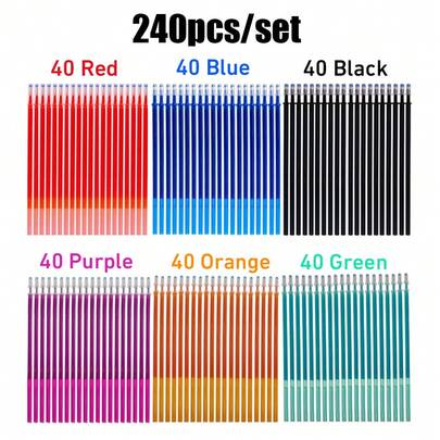 Professional High-Quality Color Erasable Gel Filling Set, 0.5mm Classic Six-Color Magical Erasable Writing, Suitable For Office Painting Design, DIY Journal Writing Supplies (240 Pieces)
