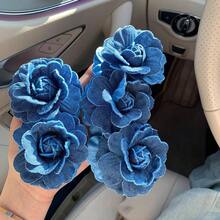 Vintage Denim Blue High-End Rose Flower Hair Clip Banana Clip Ins Style Back Of Head Updo Shark Clip - Denim Blue Rose 3.94inch Banana Clip - View 1