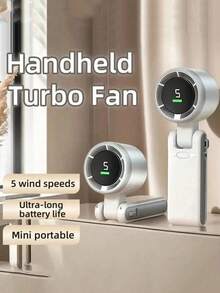 1 Peça Mini Ventilador Turbo Portátil USB Unissex, Corpo Arredondado, Toque Gelado, Bateria de Alta Capacidade, Cores da Moda, Dobrável com Cordão, 5 Níveis de Velocidade do Vento, Turbina Silenciosa de Alta Velocidade, Fluxo de Ar de 8m, Adequado para Uso Externo, Camping, Viagem, Praia, Escritório, Escola, Festa na Piscina e Uso Diário, Festival, Acessórios - Multicolorido - Visão 3