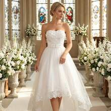 Lace Wedding Dress, Strapless White Long Train Bridal Gown, Women's Formal Evening Dress For Banquet - White - View 5