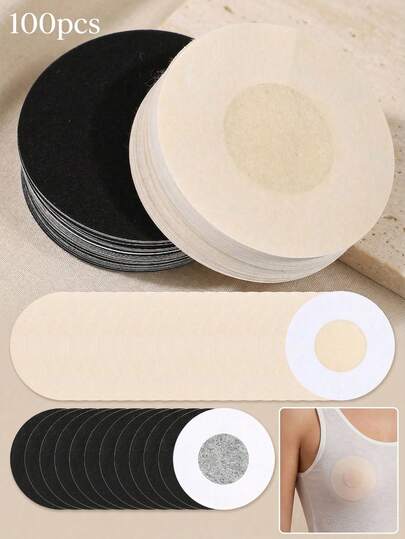 10/50/100pcs Disposable Women Invisible Nipple Covers, Seamless Breast Petals For Backless Dresses, Breathable Non-Woven Fabric, Skin Color & Black Available, Daily Essential