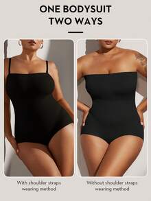 1pc Plus Size Women's Black Seamless Shapewear, With Waist Cincher, Tummy Control, Butt Lifting Function, Flattens Stomach, Slims Figure, Waist Shaping - Black - View 4