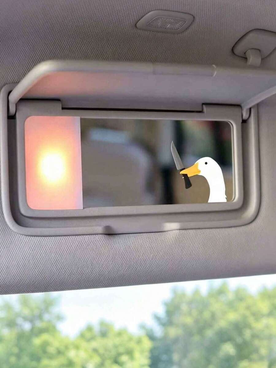 1pc Funny Goose Rear View Mirror Sticker, Cute Premium Vinyl Decal, Waterproof For Rearview Mirror, Car Sticker, Bumper Sticker - Goose - View 1