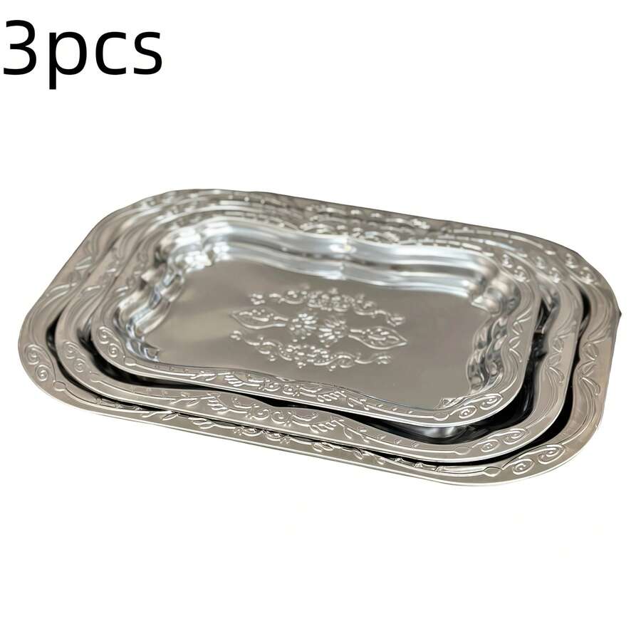Back To School 3pcs Retro Plate Set, Dessert Plates, Breakfast Trays, Suitable For Afternoon Tea - 銀色 - 查看 1