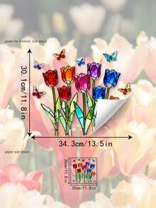 1pc Cartoon Colorful Stained Glass Tulip & Butterfly Window Sticker, Balcony Glass Window Decor - Tulip Butterfly Window Stickers - View 3