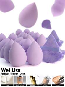 紫色美妆蛋和粉扑套装 12/24/36 件装，不含乳胶的亲水性聚氨酯化妆海绵，柔软的化妆粉扑，适用于粉底液、膏状产品、遮瑕膏和散粉的涂抹。 - 彩色 - 查看 4