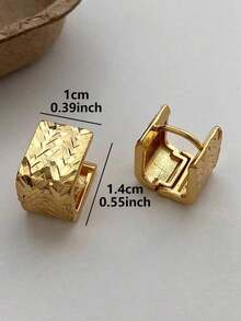 1 Pair Minimalist Luxury Geometric Textured Design Unique Elegant Everyday Casual Copper Hoop Earrings For Women - 黃金3 - 查看 7