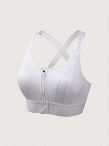 Women Sports Bra Crop Top Yoga Vest Front Zipper Adjustable Strap Shockproof Fitness Athletic Bralette Women Push Up Lingerie Workout Tops Underwear - White - View 6