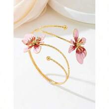 1pc Iron Alloy Double-Head Enamel Glazed Floral Open Bangle, Minimalist And Elegant Design, Suitable For Mother's Day Gift, Parties, And Everyday Wear - 樣式 1 - 查看 4