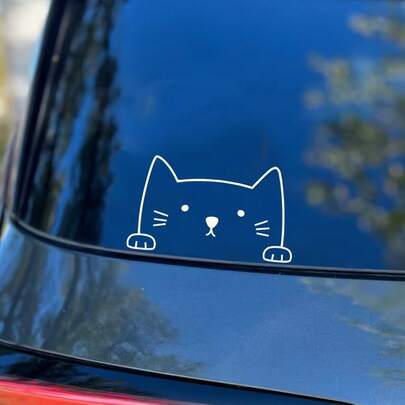 Hình dán mèo hoạt hình chống thấm nước, tự dính, bề mặt nhẵn, hình động vật dùng để trang trí ngoại thất xe hơi, thích hợp cho cửa sổ laptop - Dán đúng vị trí, sử dụng một lần, hình dán trang trí xe hơi.