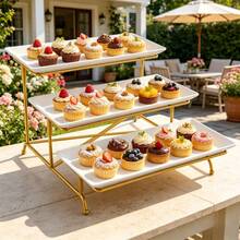 TAIMASI 3-Tier Foldable Dessert Stand With 3 Plastic Trays – Cupcake And Snack Display For Parties, Weddings, Family Gatherings, And Holiday Table Decor, Fathers Day Gift - Xem 1