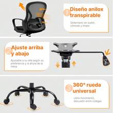 Silla de Oficina, Silla Ergonómica de Oficina con Brazos y Ruedas, Altura Ajustable (95-105cm), Respaldo Reclinable de Malla, para Hogar y Escritorio - B - Ver 9