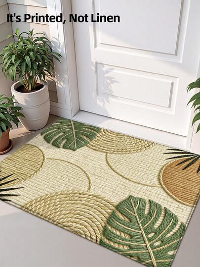1 pieza Felpudo con estampado de planta de estilo nórdico en color verde, alfombra de pasillo para exteriores, tapete de entrada minimalista moderno en verde, apto para baño, cocina, exterior, interior, pasillo, dormitorio, sala de estar, lavable a máquina, fácil de limpiar, base antideslizante, apto para decoración de dormitorio, decoración de estilo nórdico japonés, decoración de baño, decoración de exteriores
