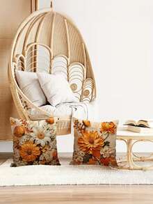 1/2/4 piezas Fundas de cojín con estampado floral y de hojas en 2D, suaves y mullidas con cierre de cremallera, adecuadas para la decoración otoñal del hogar y el dormitorio (No incluye relleno) - Naranja - Ver 2