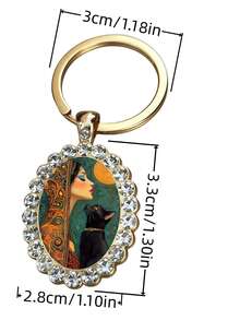 1pc Fashionable Animal Pattern Oval Keychain, Suitable For Bags, Keys, Ideal As Halloween, Thanksgiving, Christmas, Anniversary Gift - A - View 6