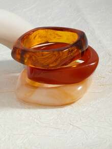 1pc Retro Minimalist Fashionable Geometric Resin Wide Bangle, Suitable For Daily Wear - Multicolor - View 12