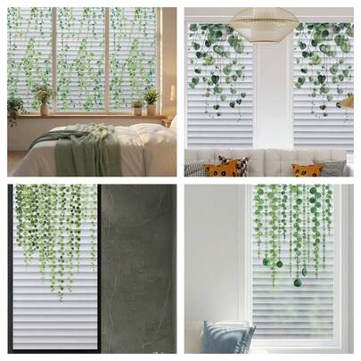 1 miếng phim dán cửa sổ tĩnh điện họa tiết dây leo xanh mùa hè - Họa tiết dây leo màu nước kiểu rèm giả, miếng dán kính tạo sự riêng tư cho phòng ngủ và phòng khách, chống tia UV, phim trang trí cửa sổ có thể tháo rời, trang trí nghệ thuật lá cây tươi mát.