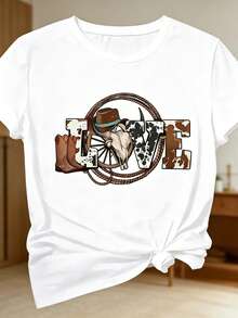 Playera de de 180 g para mujer, cuello redondo, suave y cómoda, versátil y casual para uso casual en casa o para ir al trabajo. - Blanco - Ver 7