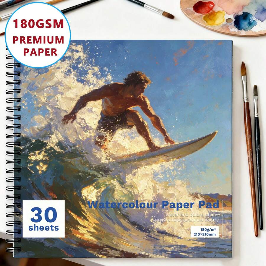 180克厚高白不渗墨素描本，21x21厘米方形螺旋装订素描本，30张大容量，适合艺术学生、水彩纸、绘画、涂鸦、ins风格素描本 - 彩色 - 查看 1