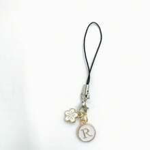1pc White Cherry Blossom Round Letter A-Z Pendant Phone Charm - White - View 35