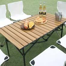 ZYLX SHOPPING - Mesa de Camping Dobrável Portátil 50*50*52 cm / 93*55*55 cm – Mesa de Alumínio com Efeito Madeira com Bolsa de Transporte para Piquenique, Praia, Jardim e Trilhas - 93x55x55cm - Ver 9