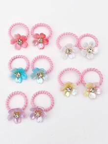 10个可爱渐变珠光花朵发圈，弹性发绳，日常发饰 - 混合色 - 查看 4