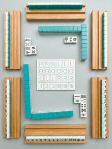 1pc Mahjong Game Set, Traditional Chinese Mahjong Tiles, Wooden Tile Racks For Organizing, Family Mahjong Set For 2-4 Players, Perfect For Living Room Entertainment, Fun Indoor Game, Classic Mahjong Set For Social Gatherings - Multicolor - View 4