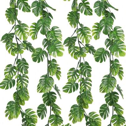 1/10pcs Artificial Fragrant Grass Leaf Vine, Realistic Tropical Palm Leaf Green Plant Garland, Lifelike Artificial Fragrant Grass Leaf Vine, Fake Fragrant Grass Leaf Vine, Jungle Leaf Plant, Tropical Leaf Vine, Can Bring Nature Indoors Without Watering, Suitable For Home, Office And Event Decor, Will Not Wither Or Fade, Applicable For Bedroom, Room, Wedding Decoration, Indoor And Outdoor Wall Decor