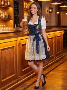 Oktoberfest Dress Maid Uniform German Traditional Bavarian Beer Carnival Dress October Festival Costume For Women - Black Gold - View 3