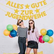 1set,Gold Glitter Alles Gute Zur Jugendweihe DIY String Banner - German Coming Of Age Ceremony Decorations - Sparkling Star Bunting Garland For Youth Celebration Party -Shimmering Hanging Sign For Youth Entry Ceremony - View 6
