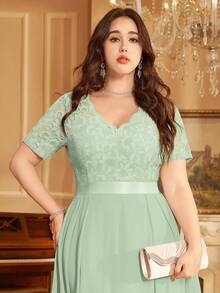 V-Neck Ruffle Lace Printed Chiffon A-Line Swing Dress, Summer Casual Dress Suitable For Birthday, Graduation, Back To School Occasions - Mint Green - View 10