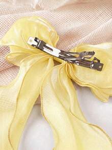 1/2/3pcs Net Mesh Bow Ribbon Hair Clips, Daily Hair Accessories, Large Hair Clips Hair Decoration - Yellow - View 5